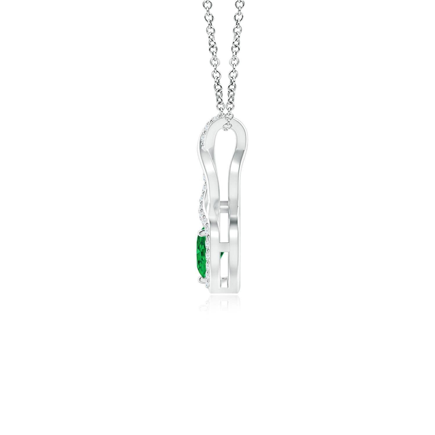 4mm AAAA Heart-Shaped Emerald Infinity Pendant with Diamond Accents in P950 Platinum