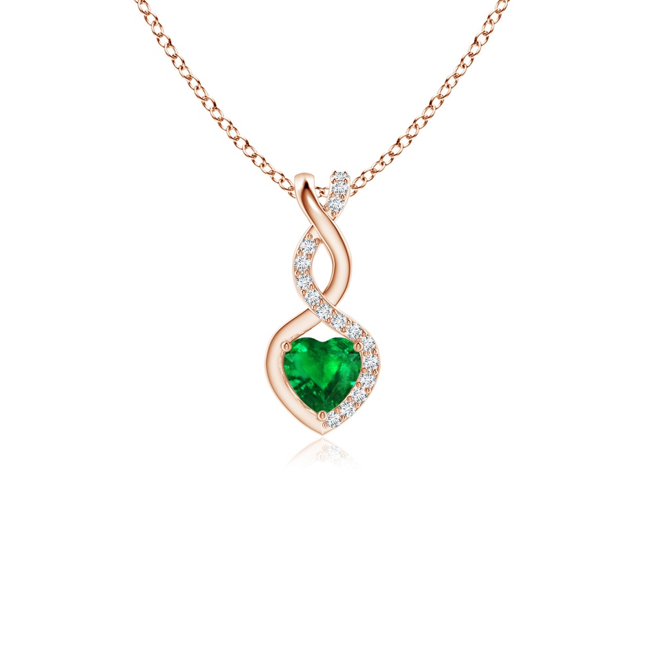 4mm AAAA Heart-Shaped Emerald Infinity Pendant with Diamond Accents in Rose Gold 