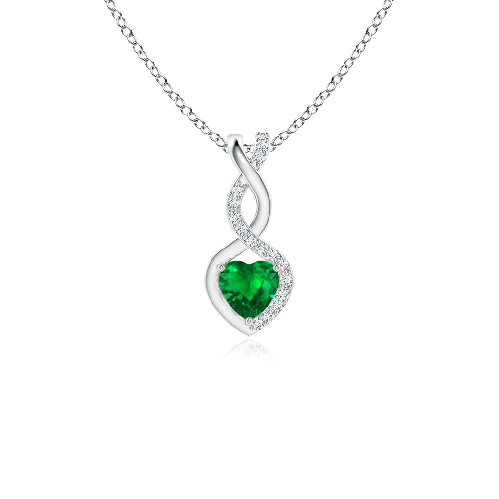 4mm AAAA Heart-Shaped Emerald Infinity Pendant with Diamond Accents in S999 Silver