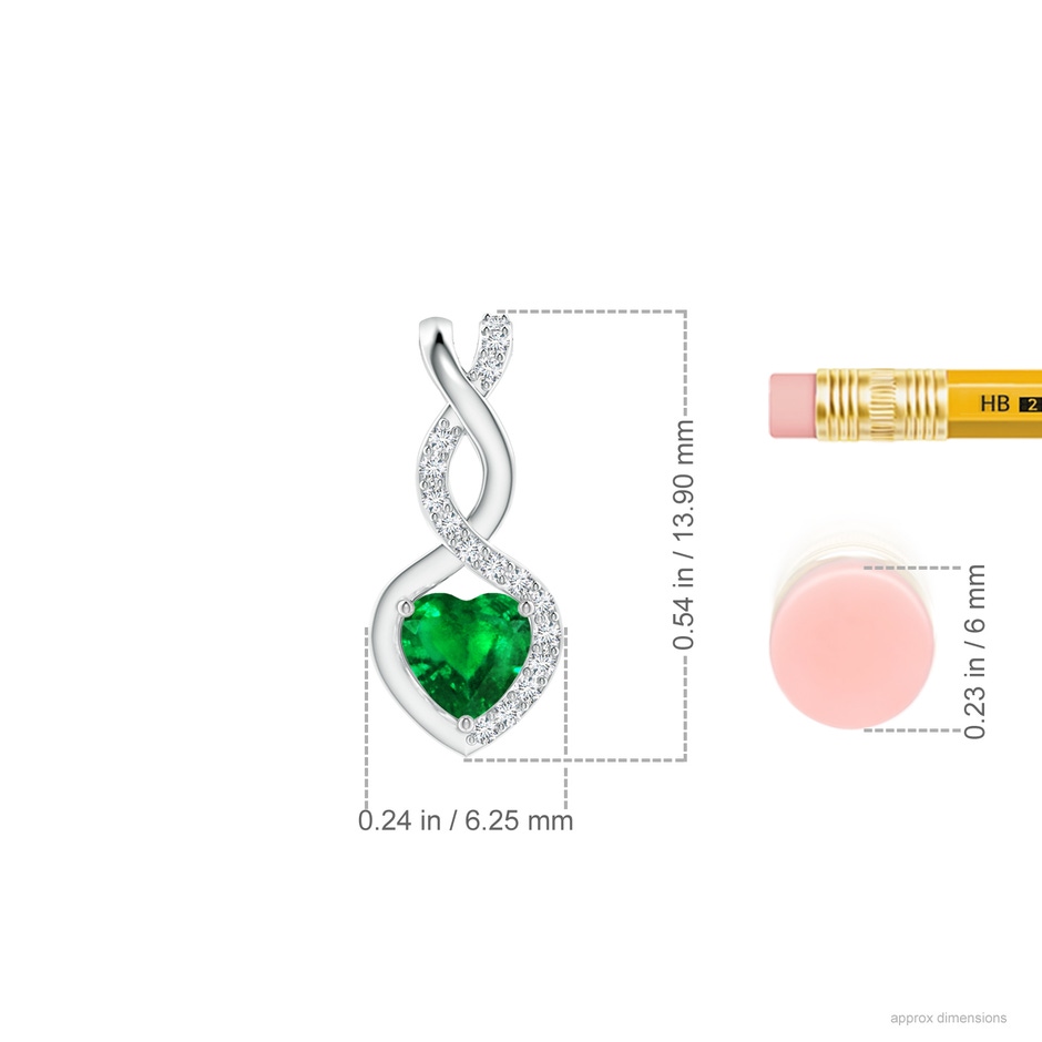 4mm AAAA Heart-Shaped Emerald Infinity Pendant with Diamond Accents in White Gold ruler