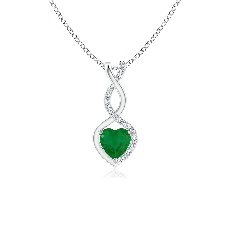 5mm A Heart-Shaped Emerald Infinity Pendant with Diamond Accents in P950 Platinum 