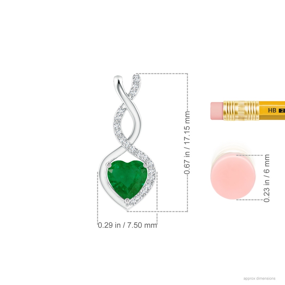 5mm A Heart-Shaped Emerald Infinity Pendant with Diamond Accents in P950 Platinum ruler