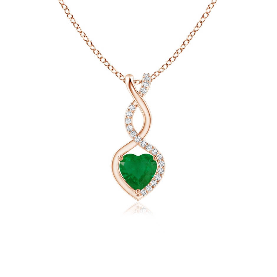 5mm A Heart-Shaped Emerald Infinity Pendant with Diamond Accents in Rose Gold 