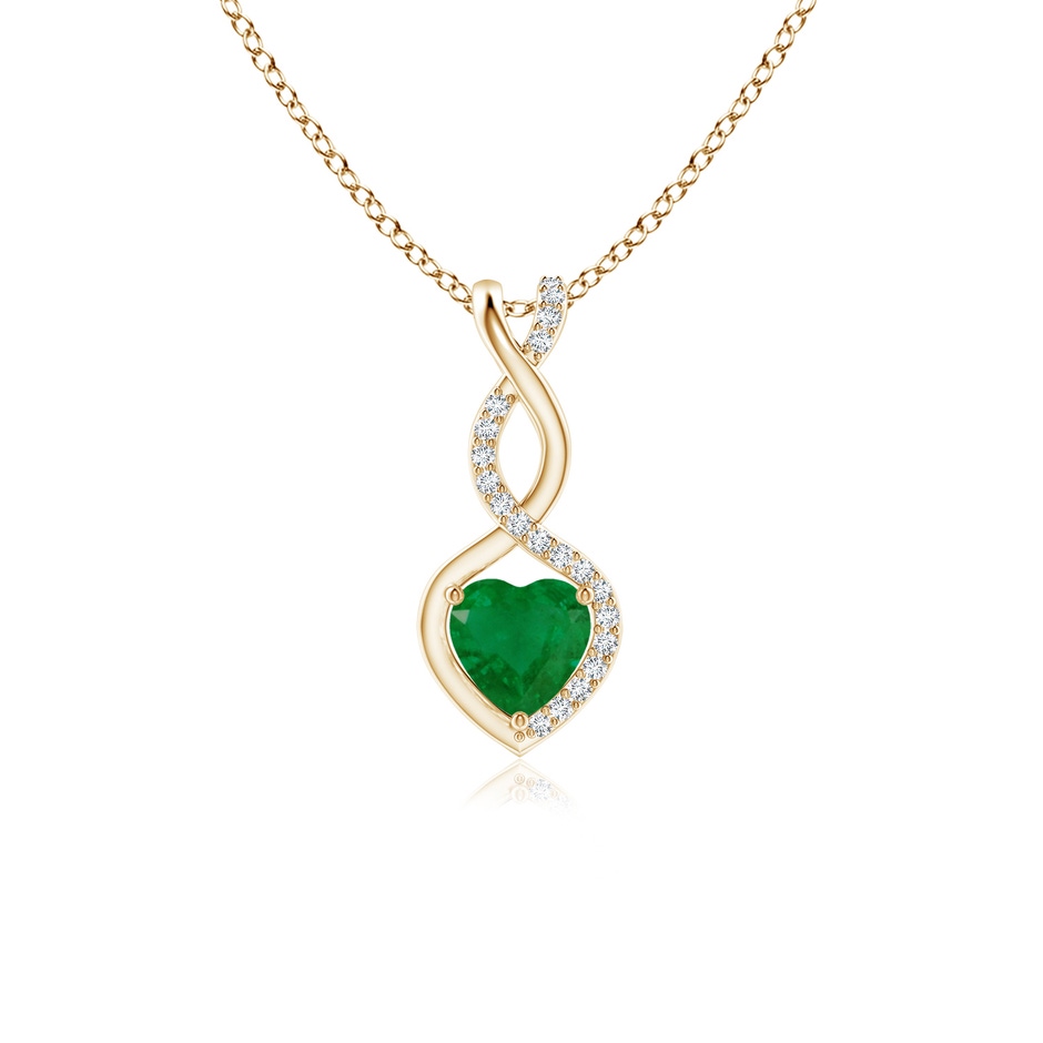 5mm A Heart-Shaped Emerald Infinity Pendant with Diamond Accents in Yellow Gold 