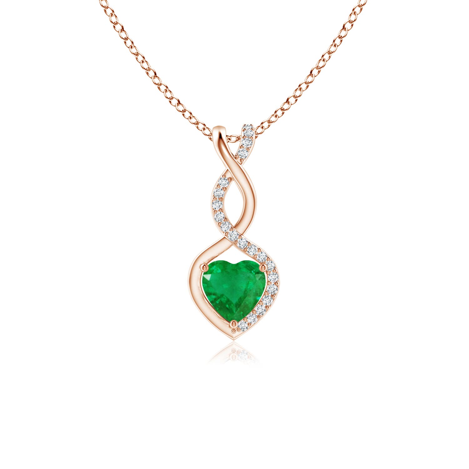 5mm AA Heart-Shaped Emerald Infinity Pendant with Diamond Accents in Rose Gold