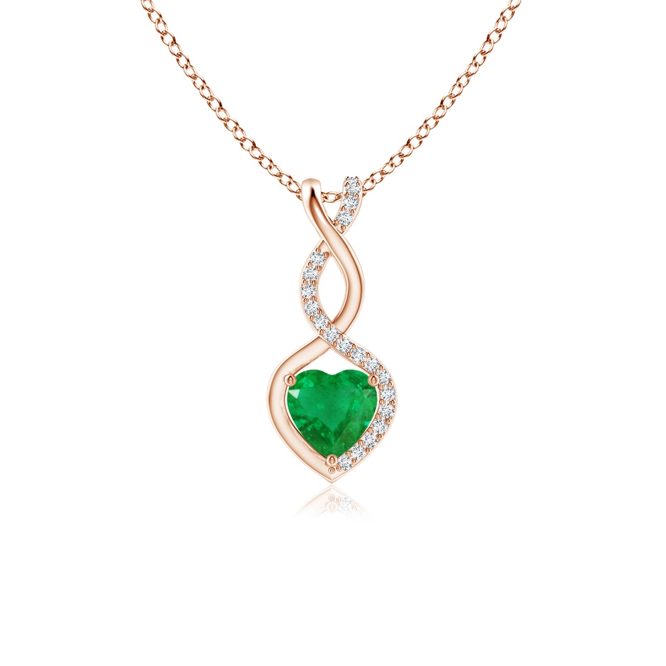 5mm AA Heart-Shaped Emerald Infinity Pendant with Diamond Accents in Rose Gold 