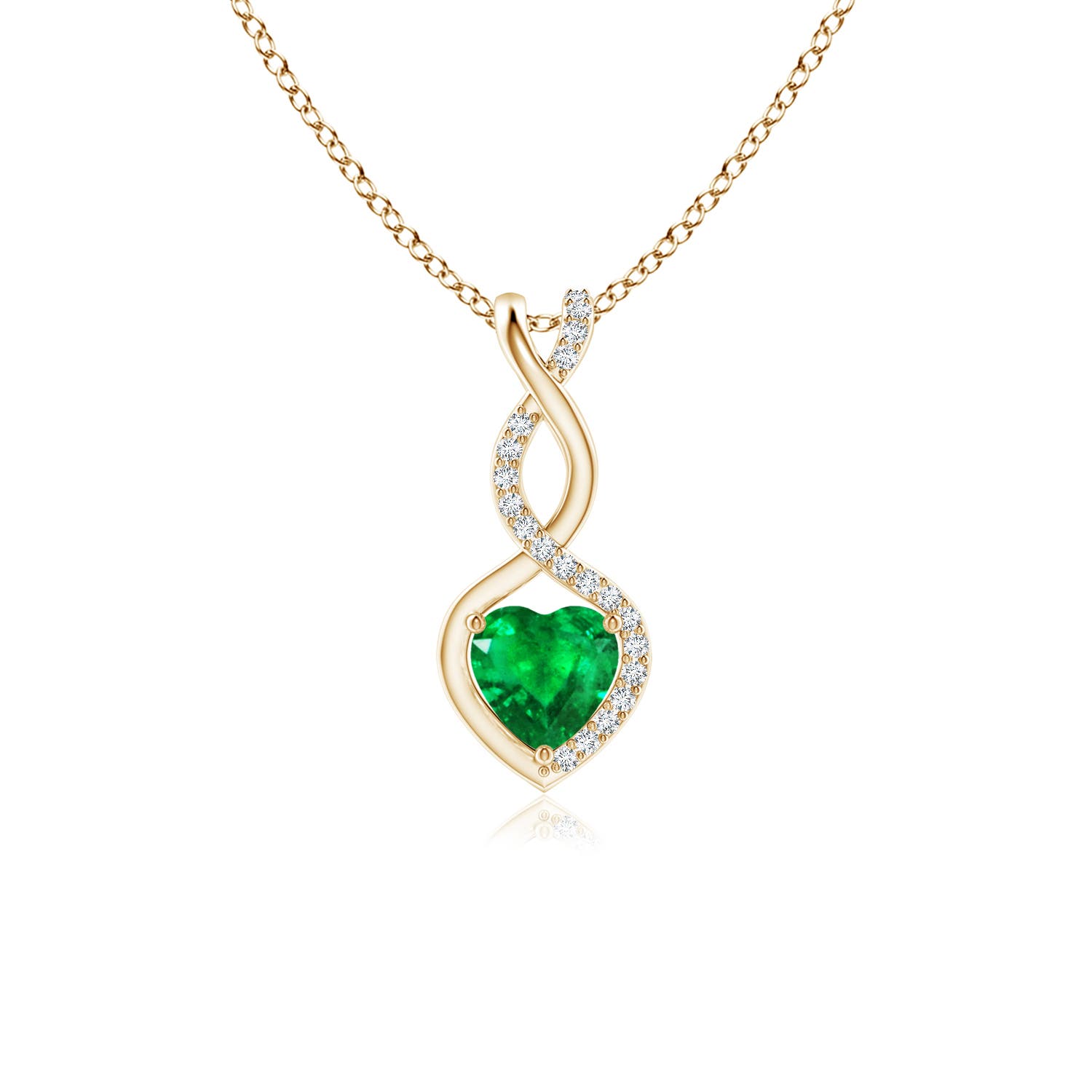 5mm AAA Heart-Shaped Emerald Infinity Pendant with Diamond Accents in 18CT Yellow Gold
