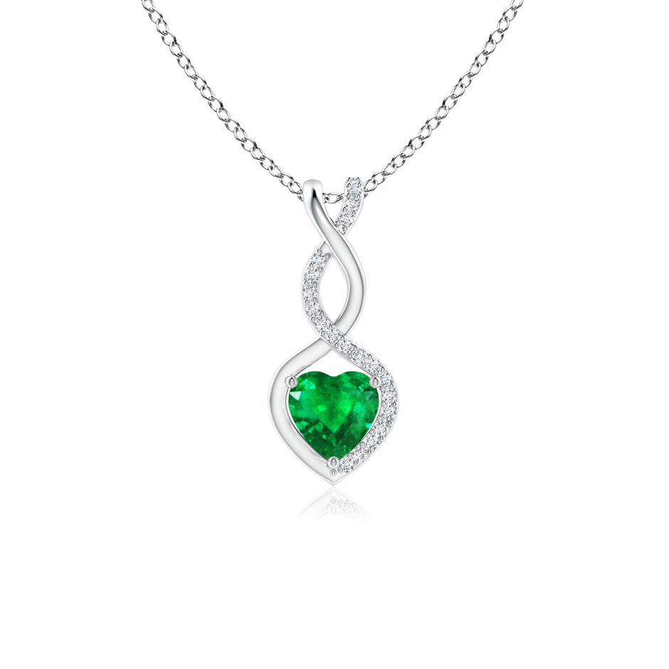 5mm AAA Heart-Shaped Emerald Infinity Pendant with Diamond Accents in P950 Platinum 