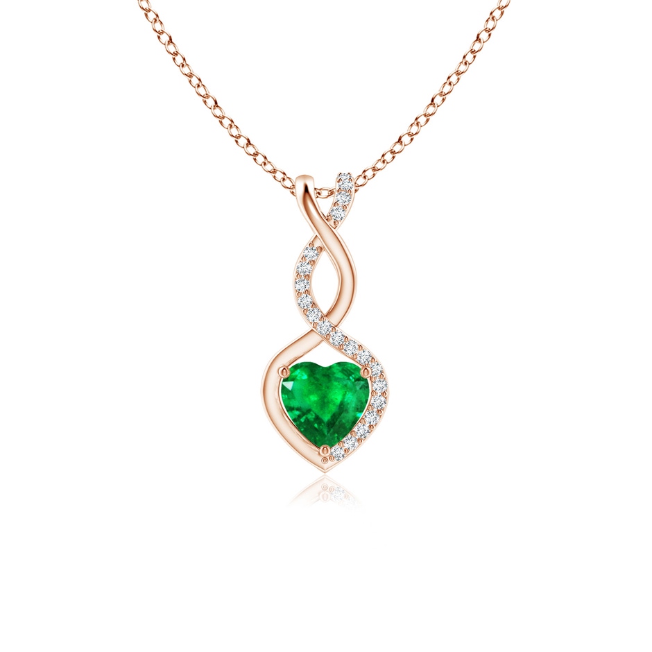 5mm AAA Heart-Shaped Emerald Infinity Pendant with Diamond Accents in Rose Gold 