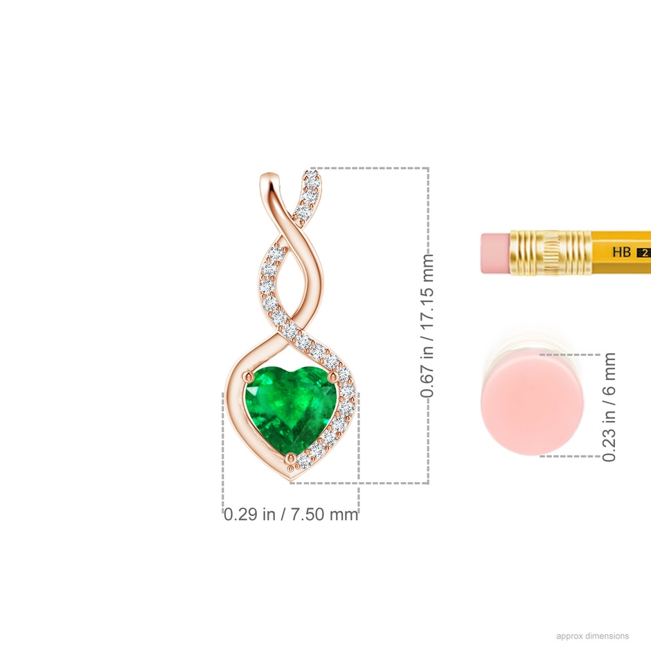 5mm AAA Heart-Shaped Emerald Infinity Pendant with Diamond Accents in Rose Gold ruler