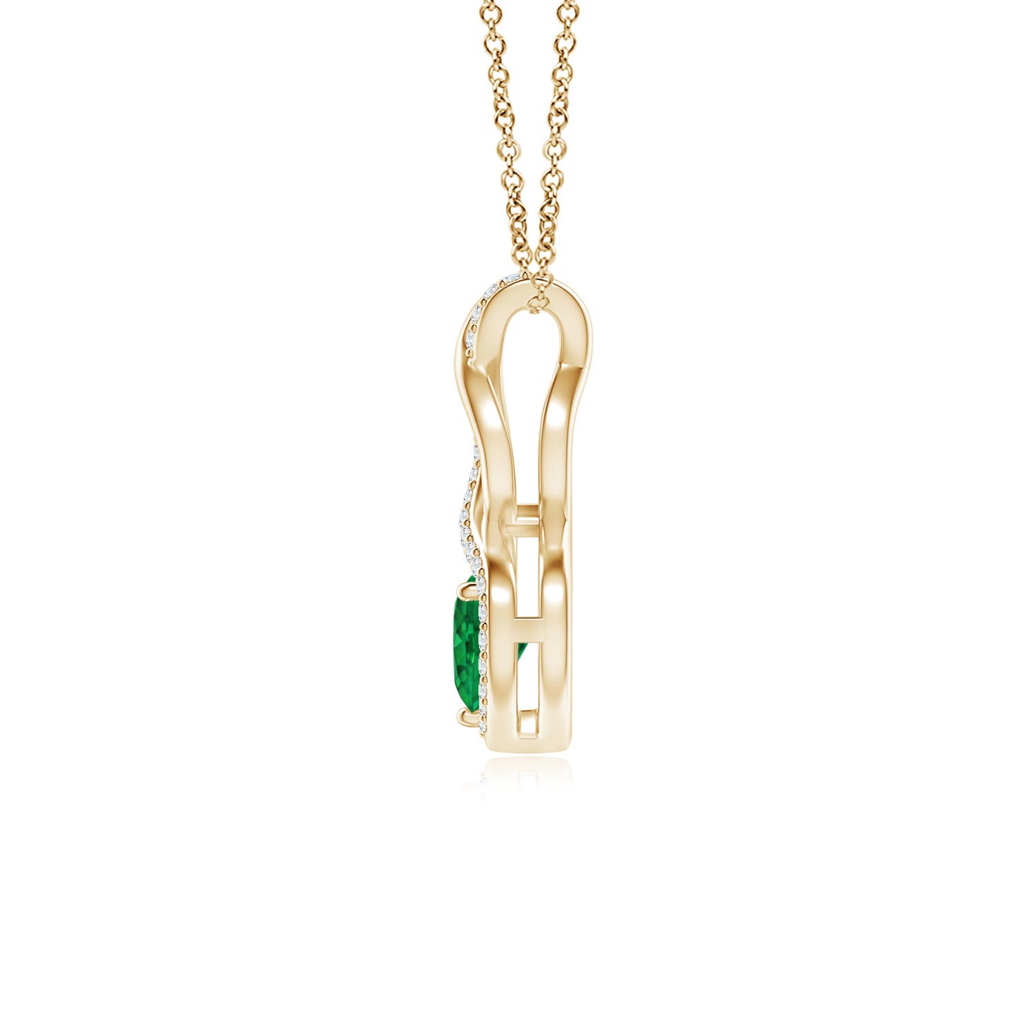 5mm AAA Heart-Shaped Emerald Infinity Pendant with Diamond Accents in Yellow Gold