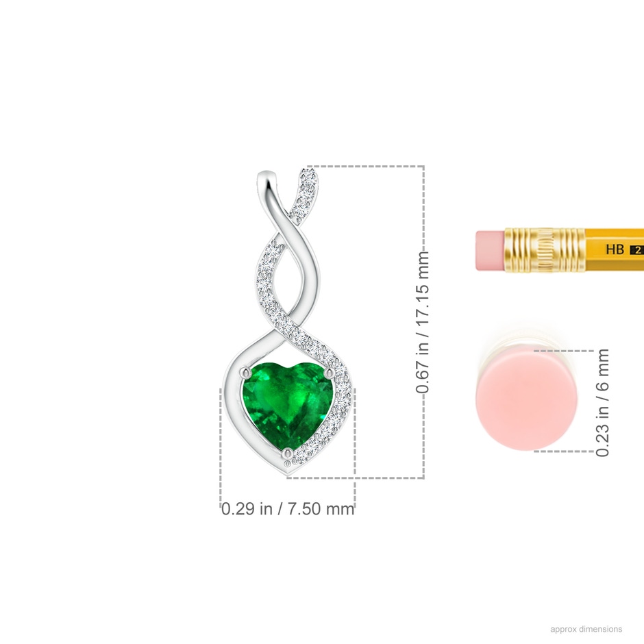 5mm AAAA Heart-Shaped Emerald Infinity Pendant with Diamond Accents in S999 Silver ruler