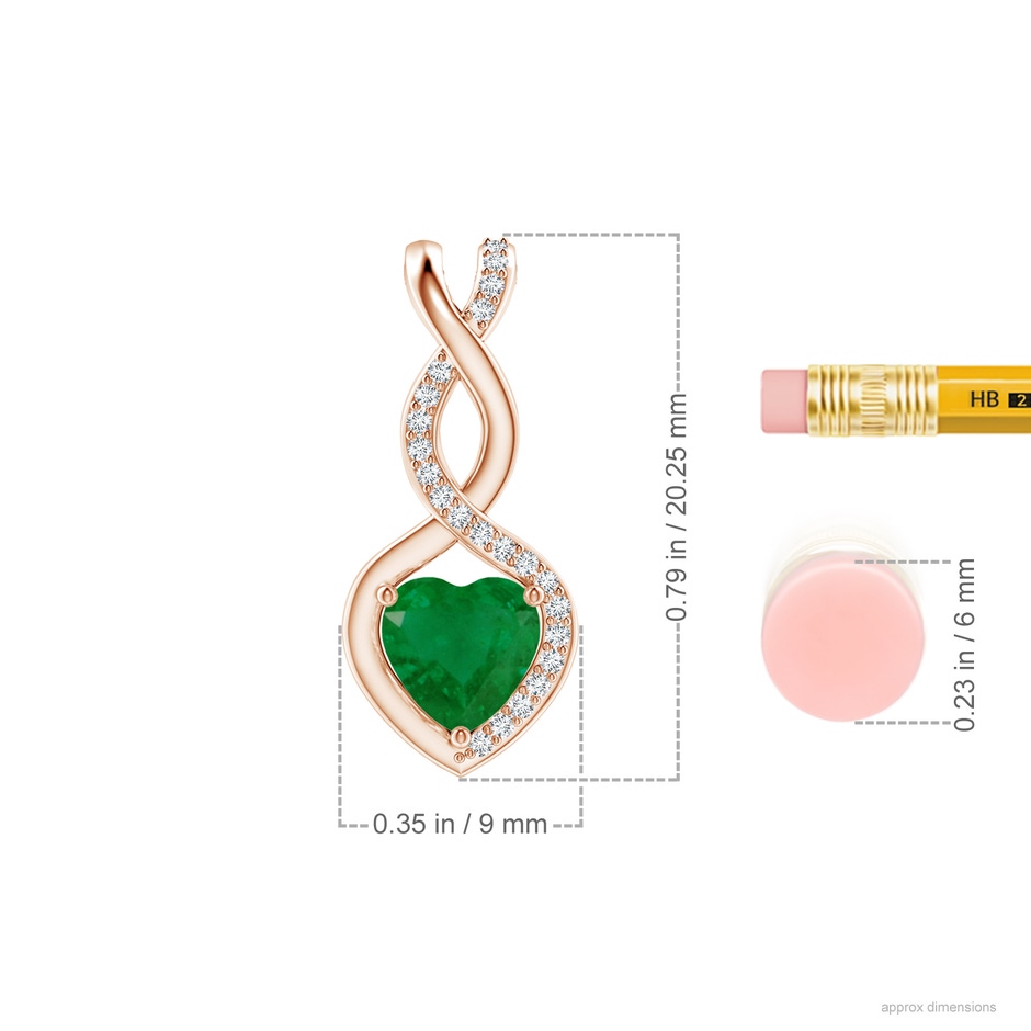 6mm A Heart-Shaped Emerald Infinity Pendant with Diamond Accents in Rose Gold ruler