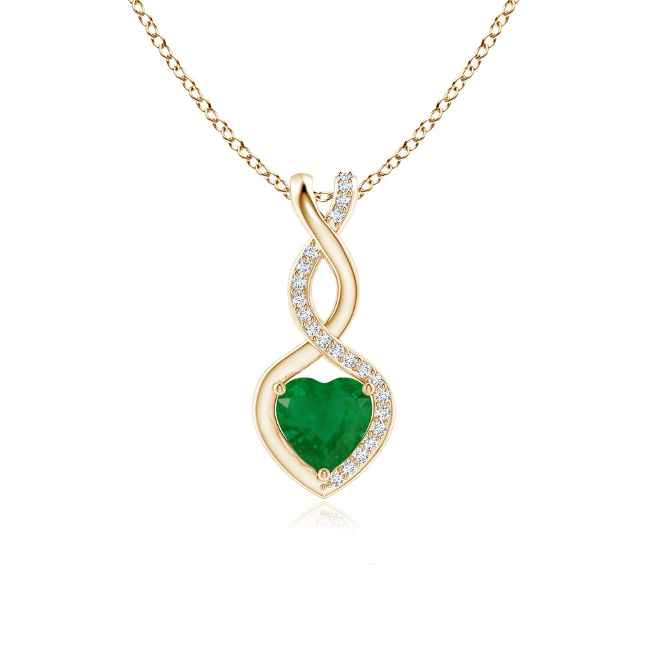 6mm A Heart-Shaped Emerald Infinity Pendant with Diamond Accents in Yellow Gold 