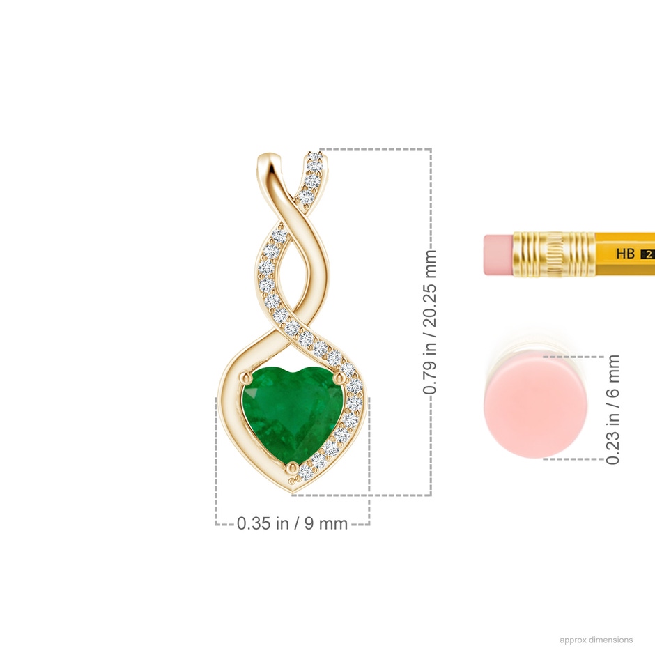 6mm A Heart-Shaped Emerald Infinity Pendant with Diamond Accents in Yellow Gold ruler