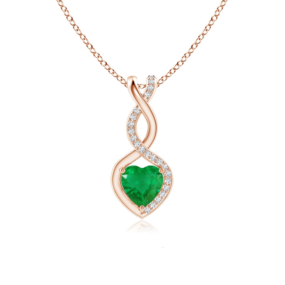 6mm AA Heart-Shaped Emerald Infinity Pendant with Diamond Accents in Rose Gold 