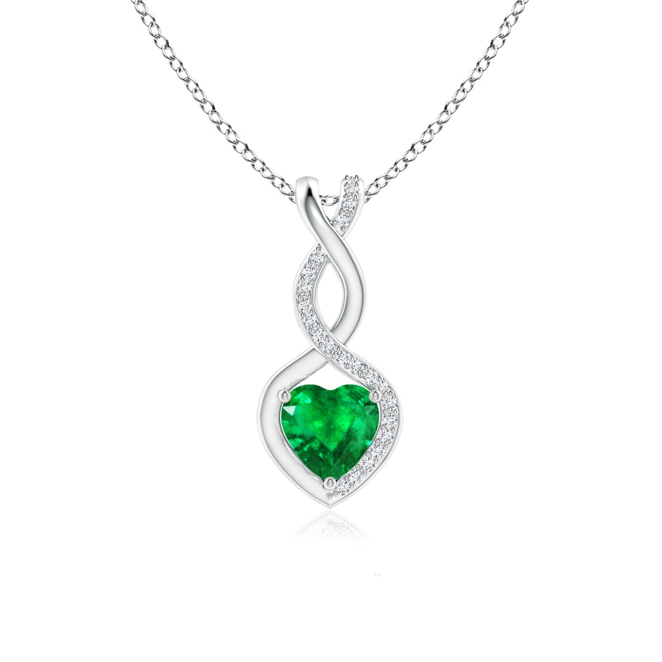 6mm AAA Heart-Shaped Emerald Infinity Pendant with Diamond Accents in P950 Platinum 