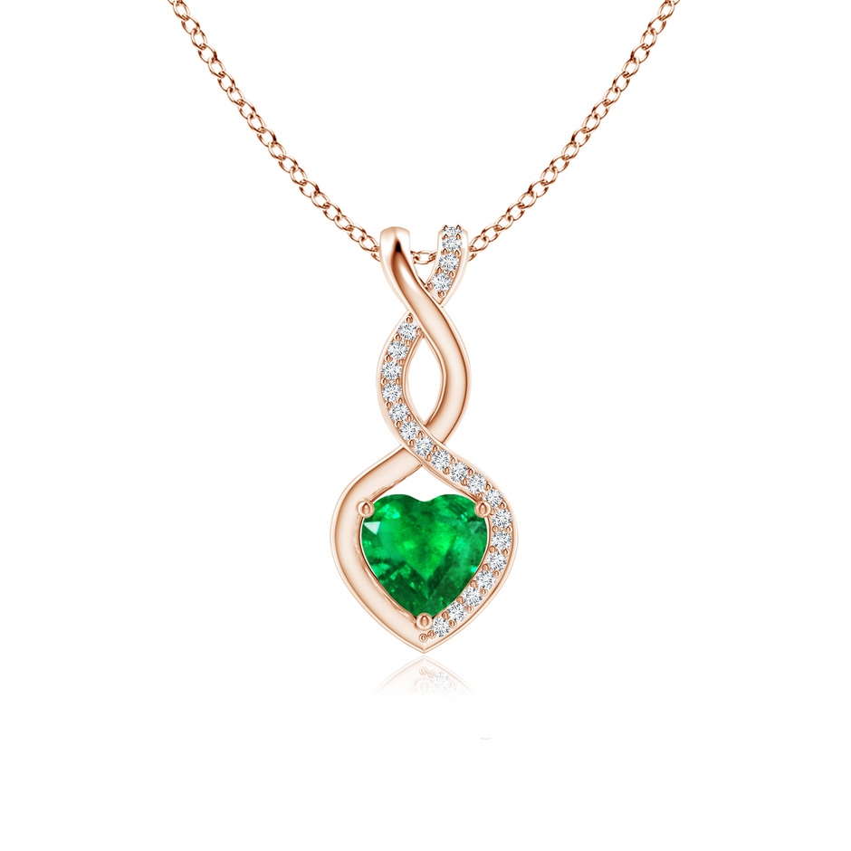 6mm AAA Heart-Shaped Emerald Infinity Pendant with Diamond Accents in Rose Gold 