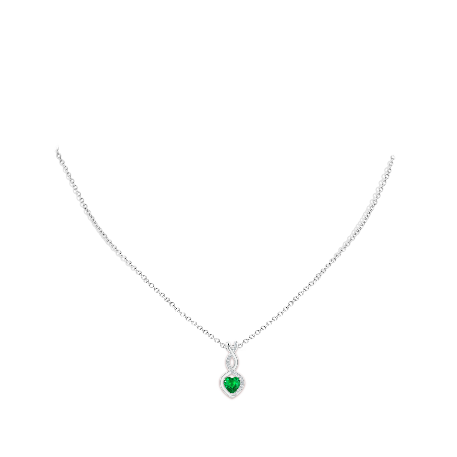 6mm AAA Heart-Shaped Emerald Infinity Pendant with Diamond Accents in White Gold - body_neck