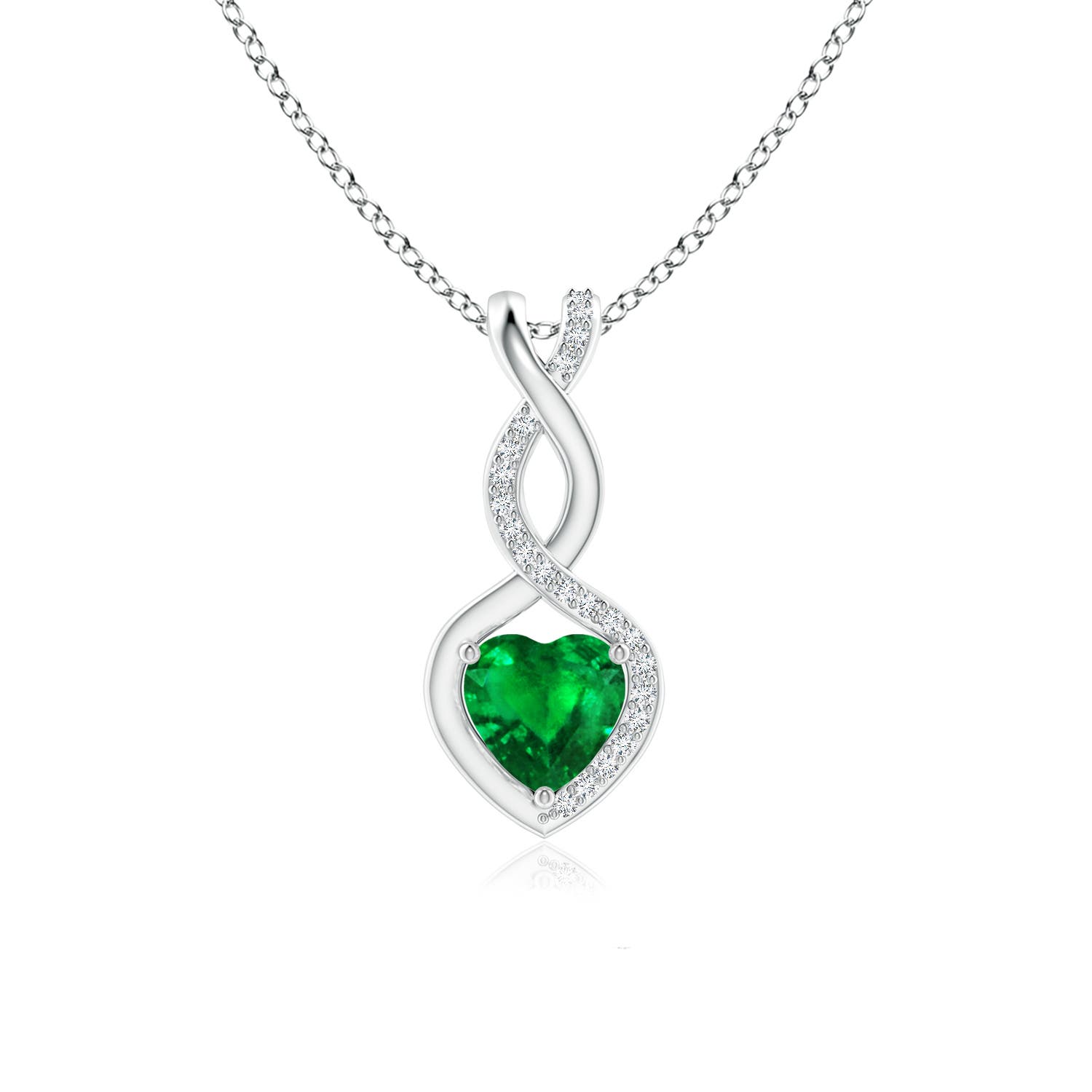6mm AAAA Heart-Shaped Emerald Infinity Pendant with Diamond Accents in S999 Silver