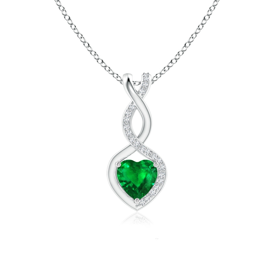 6mm AAAA Heart-Shaped Emerald Infinity Pendant with Diamond Accents in White Gold 