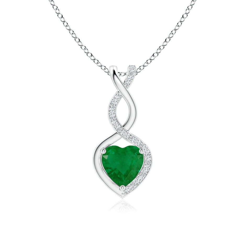 7mm A Heart-Shaped Emerald Infinity Pendant with Diamond Accents in P950 Platinum 