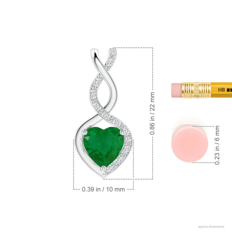 7mm A Heart-Shaped Emerald Infinity Pendant with Diamond Accents in P950 Platinum ruler