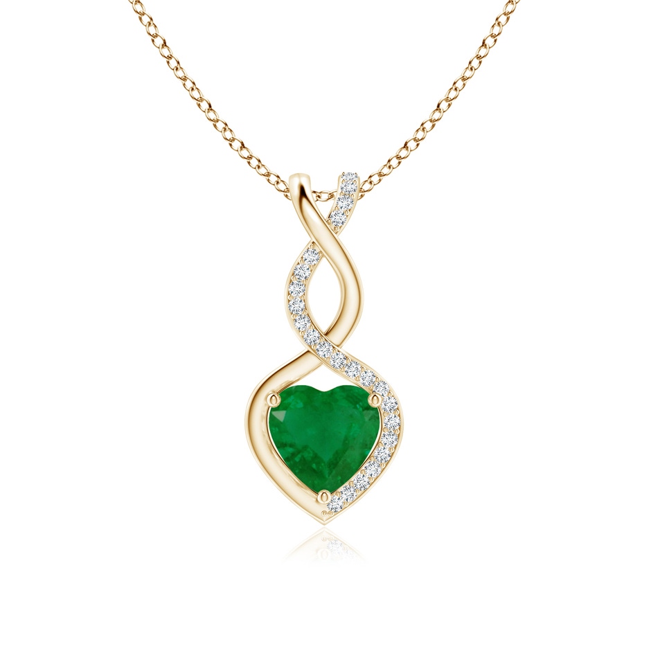 7mm A Heart-Shaped Emerald Infinity Pendant with Diamond Accents in Yellow Gold 