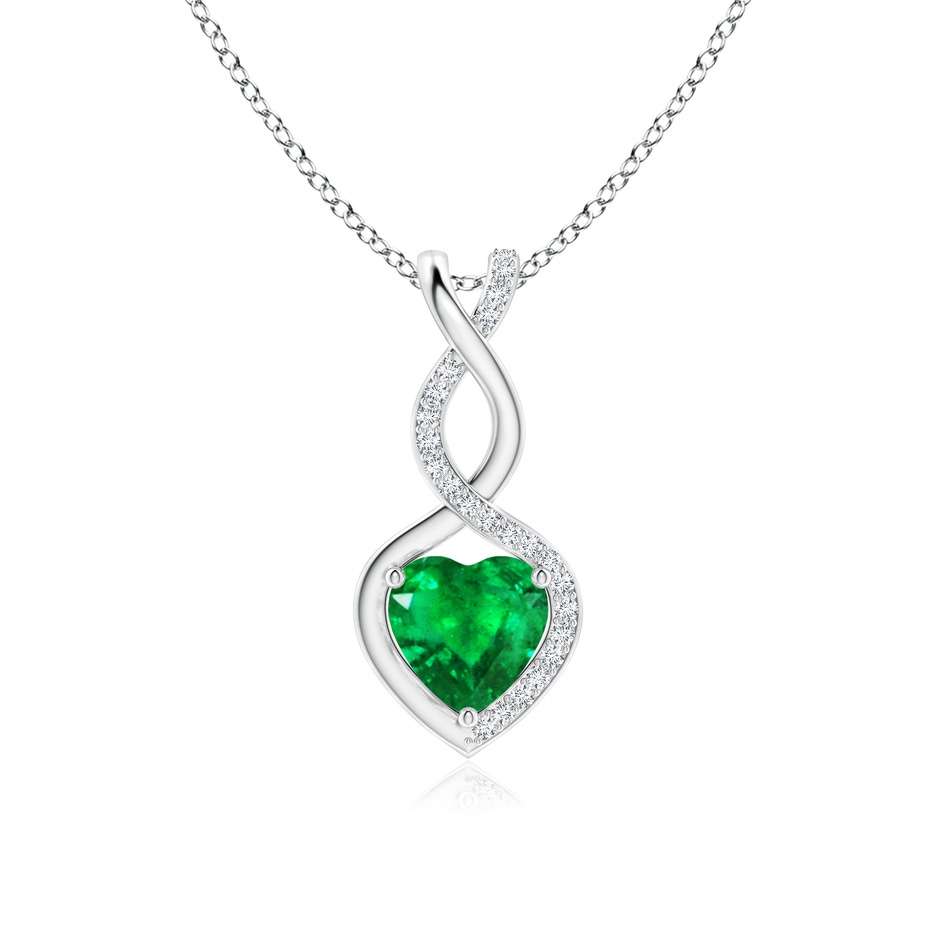 7mm AAA Heart-Shaped Emerald Infinity Pendant with Diamond Accents in White Gold 
