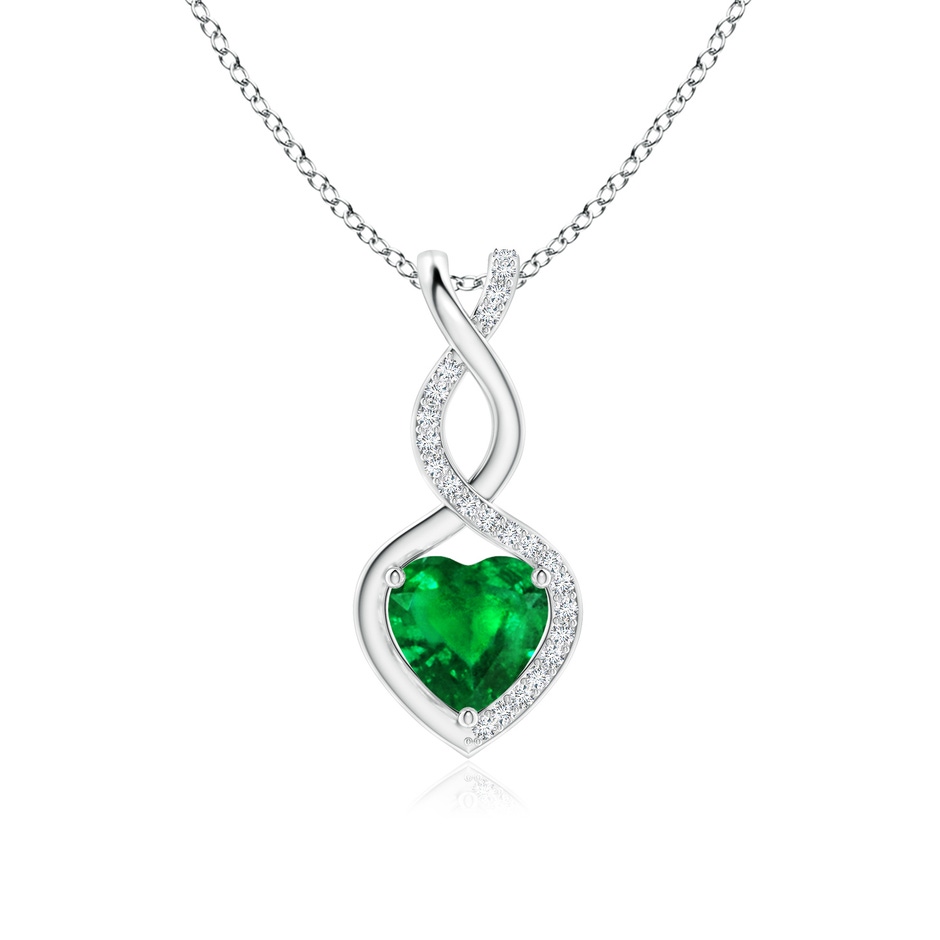 7mm AAAA Heart-Shaped Emerald Infinity Pendant with Diamond Accents in P950 Platinum 