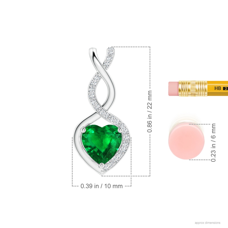 7mm AAAA Heart-Shaped Emerald Infinity Pendant with Diamond Accents in P950 Platinum ruler