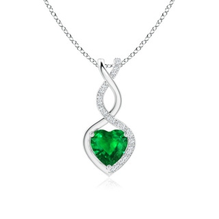 7mm AAAA Heart-Shaped Emerald Infinity Pendant with Diamond Accents in S999 Silver