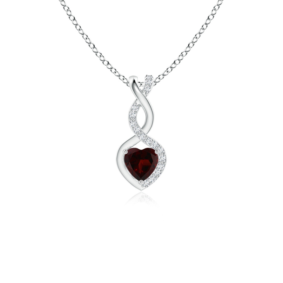 4mm A Heart-Shaped Garnet Infinity Pendant with Diamond Accents in P950 Platinum 