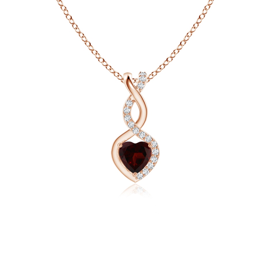 4mm A Heart-Shaped Garnet Infinity Pendant with Diamond Accents in Rose Gold 