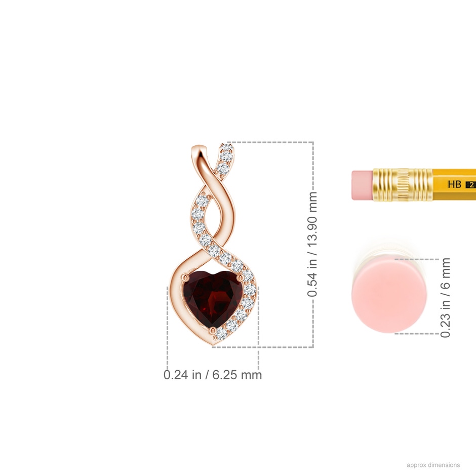 4mm A Heart-Shaped Garnet Infinity Pendant with Diamond Accents in Rose Gold ruler