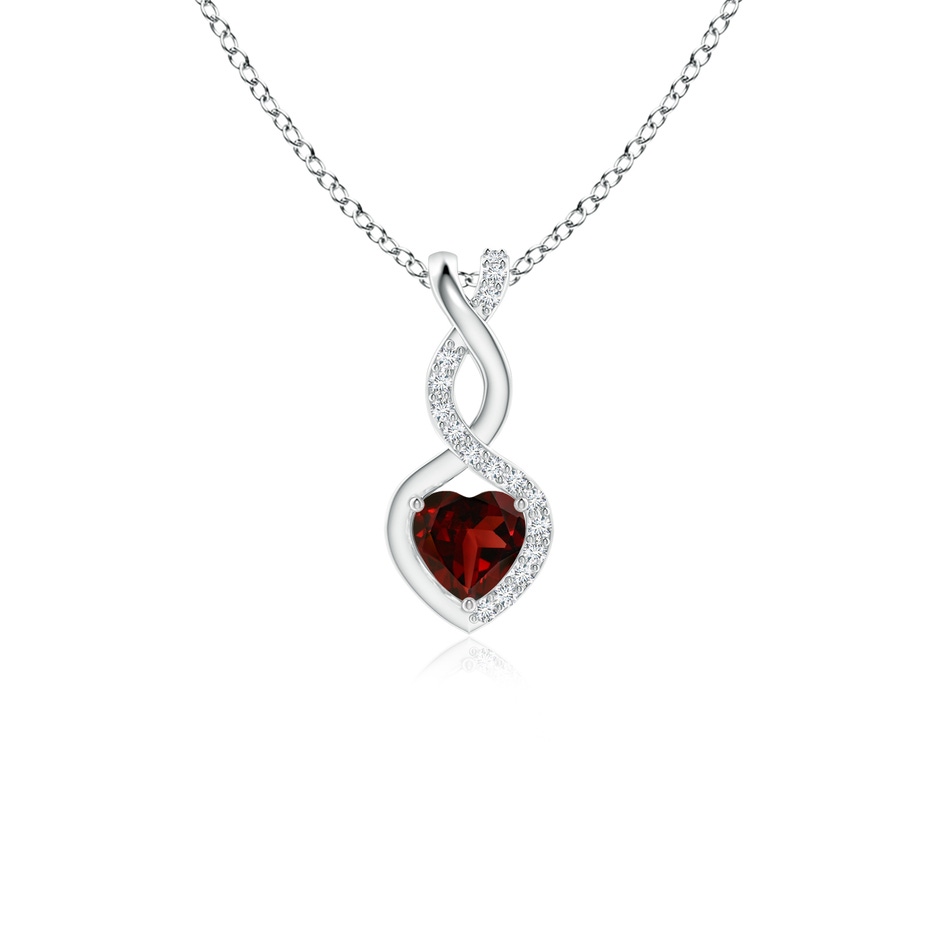 4mm AAA Heart-Shaped Garnet Infinity Pendant with Diamond Accents in White Gold 