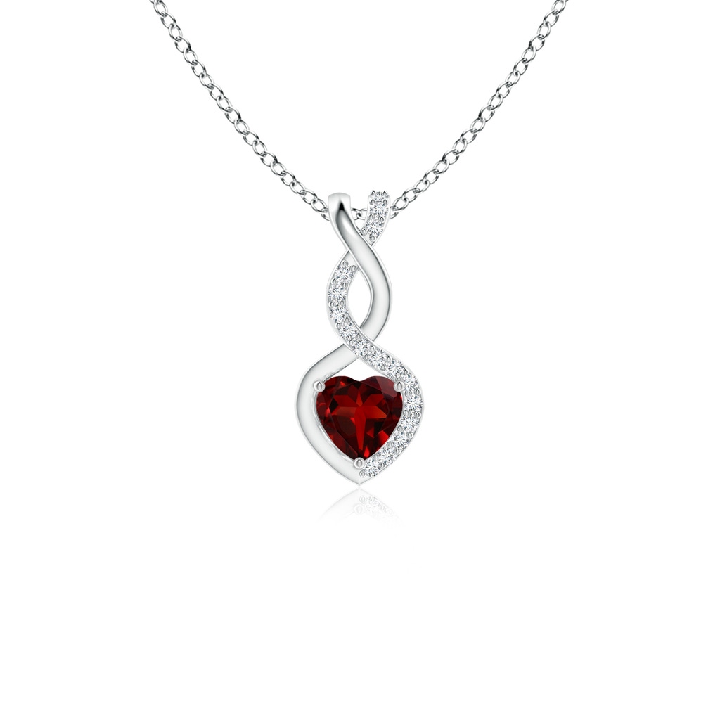 4mm AAAA Heart-Shaped Garnet Infinity Pendant with Diamond Accents in P950 Platinum