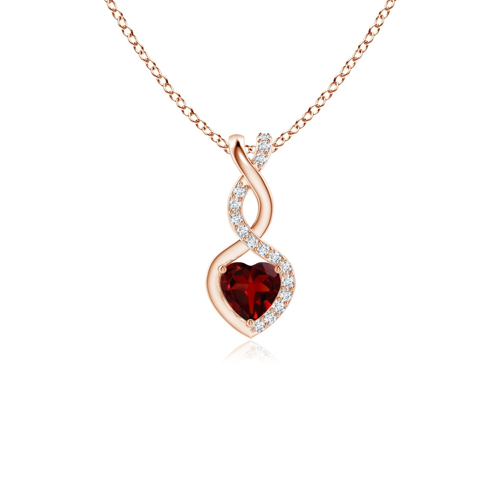 4mm AAAA Heart-Shaped Garnet Infinity Pendant with Diamond Accents in Rose Gold