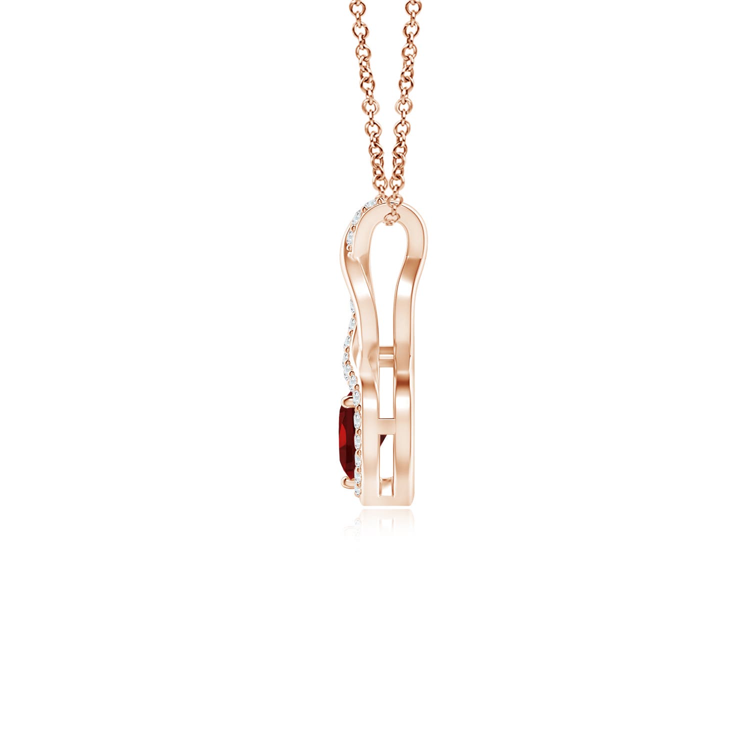 4mm AAAA Heart-Shaped Garnet Infinity Pendant with Diamond Accents in Rose Gold