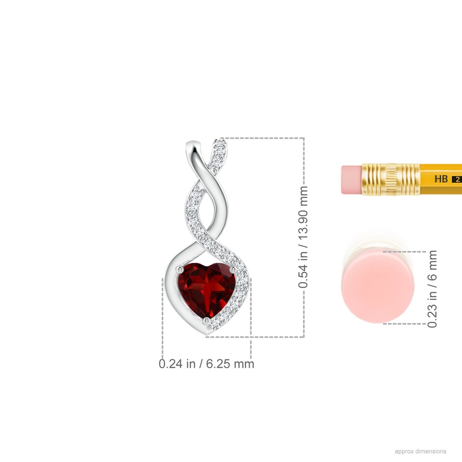 4mm AAAA Heart-Shaped Garnet Infinity Pendant with Diamond Accents in White Gold ruler