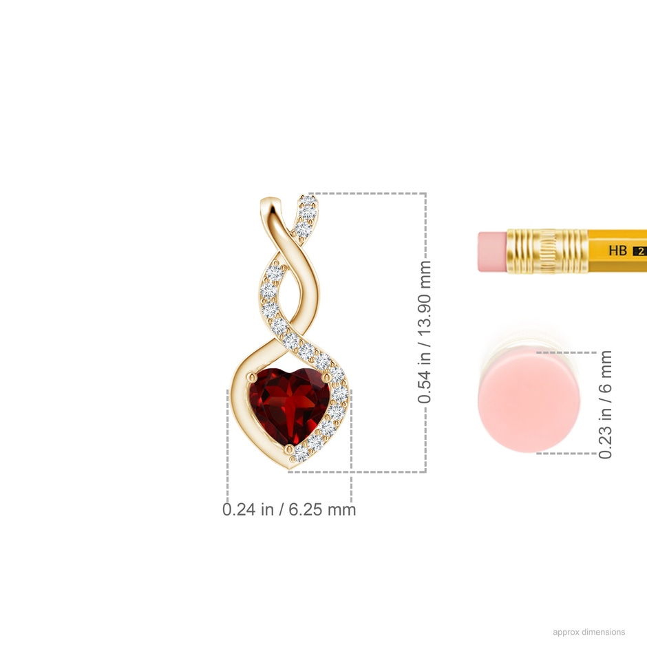 4mm AAAA Heart-Shaped Garnet Infinity Pendant with Diamond Accents in Yellow Gold ruler