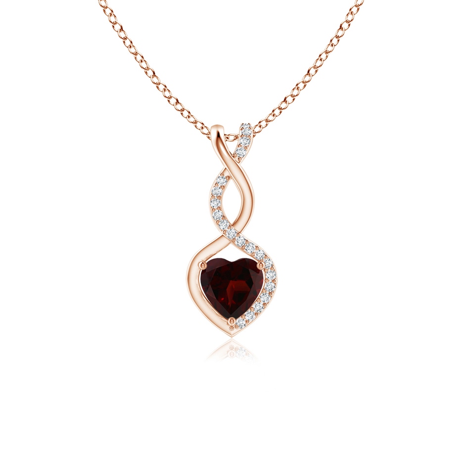 5mm A Heart-Shaped Garnet Infinity Pendant with Diamond Accents in Rose Gold 