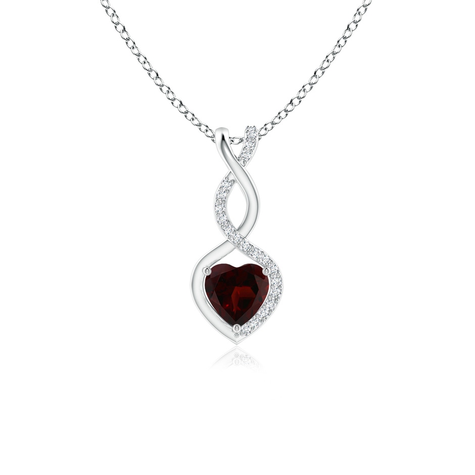 5mm A Heart-Shaped Garnet Infinity Pendant with Diamond Accents in S999 Silver 