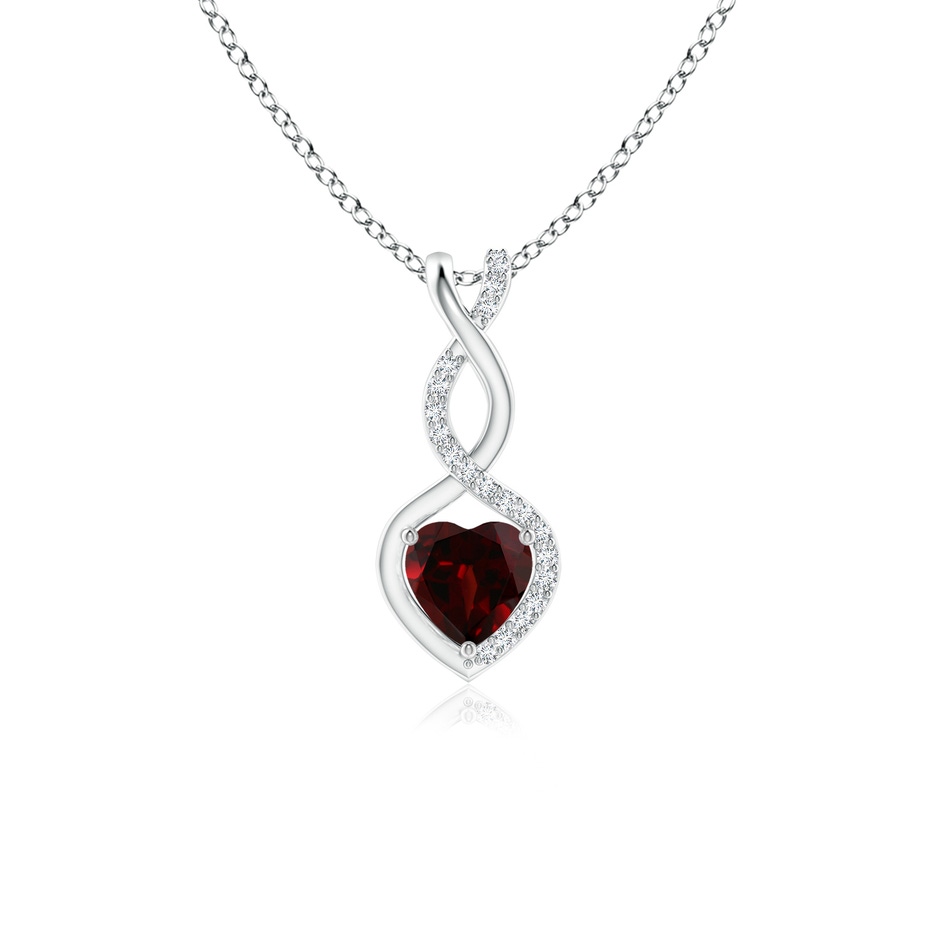 5mm AA Heart-Shaped Garnet Infinity Pendant with Diamond Accents in White Gold 