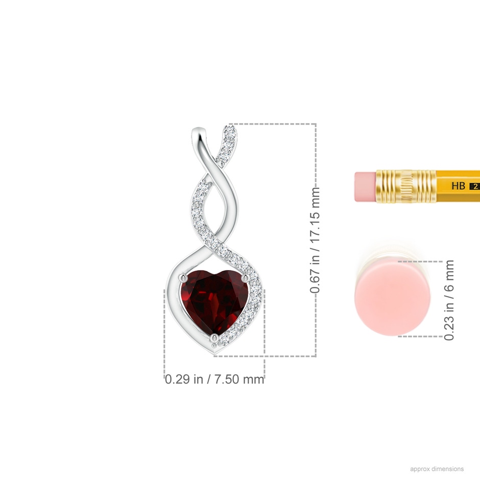 5mm AA Heart-Shaped Garnet Infinity Pendant with Diamond Accents in White Gold ruler
