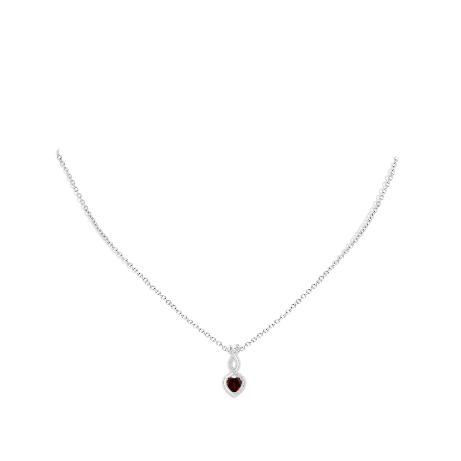 5mm AA Heart-Shaped Garnet Infinity Pendant with Diamond Accents in White Gold pen