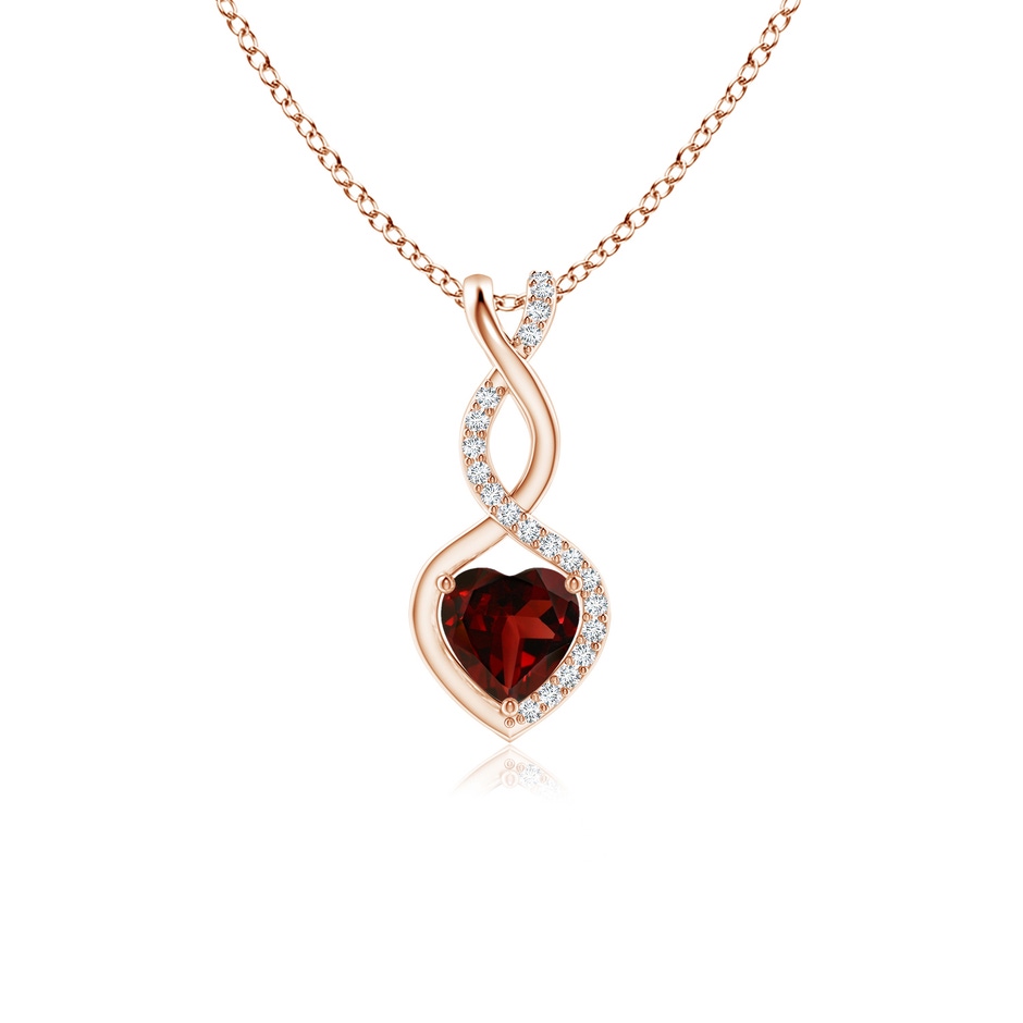 5mm AAA Heart-Shaped Garnet Infinity Pendant with Diamond Accents in Rose Gold 