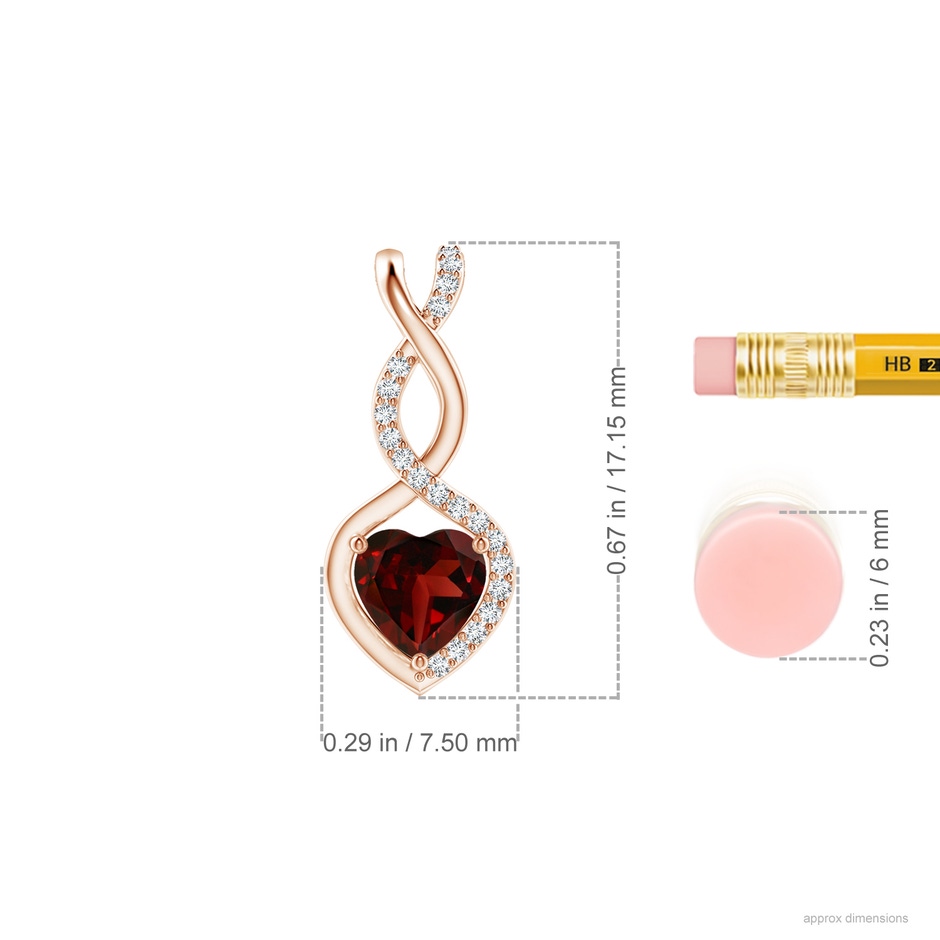 5mm AAA Heart-Shaped Garnet Infinity Pendant with Diamond Accents in Rose Gold ruler
