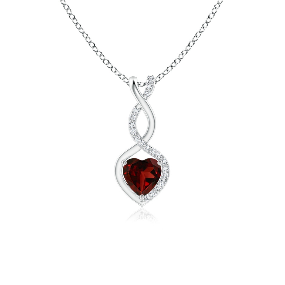 5mm AAA Heart-Shaped Garnet Infinity Pendant with Diamond Accents in White Gold 