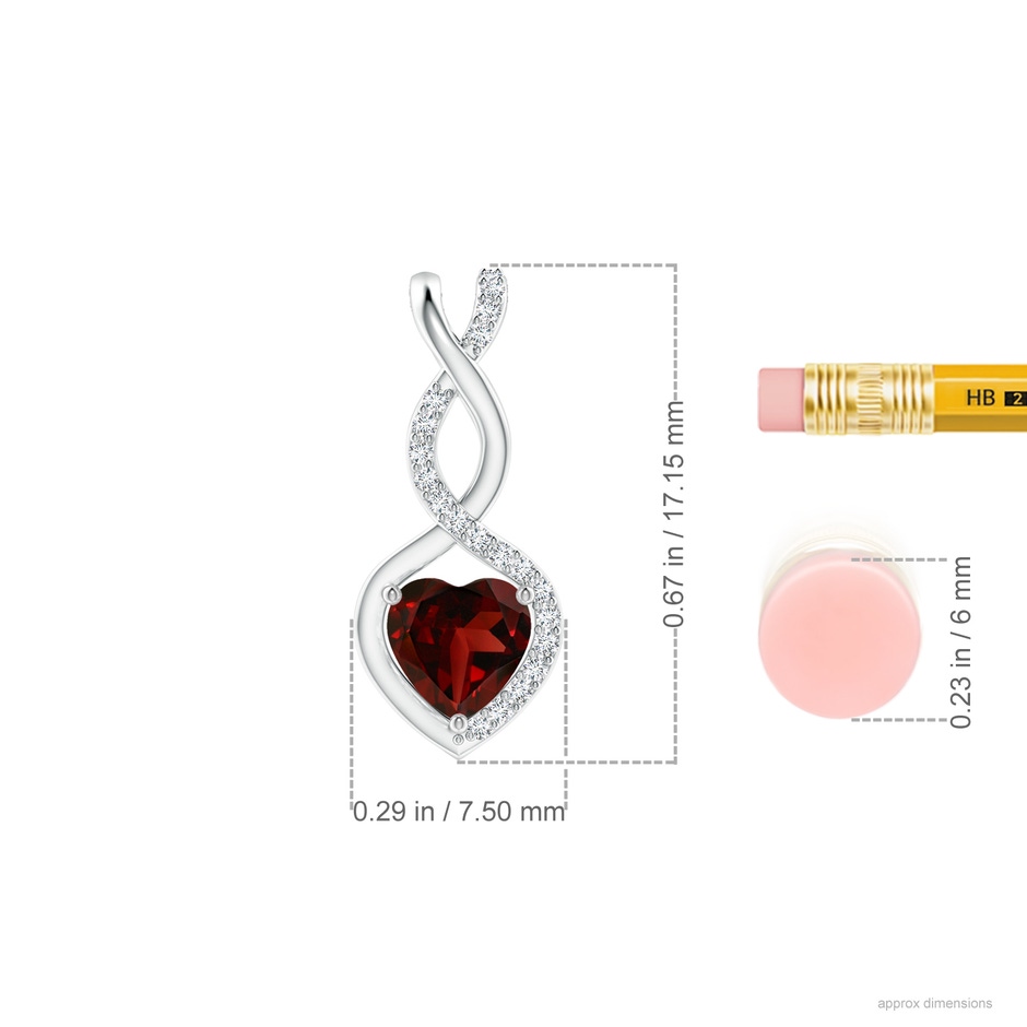 5mm AAA Heart-Shaped Garnet Infinity Pendant with Diamond Accents in White Gold ruler